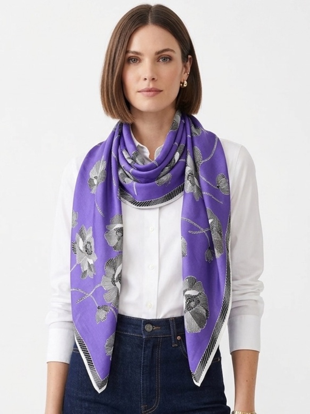 Oscar De La Renta Floral Silk Scarf 100%
